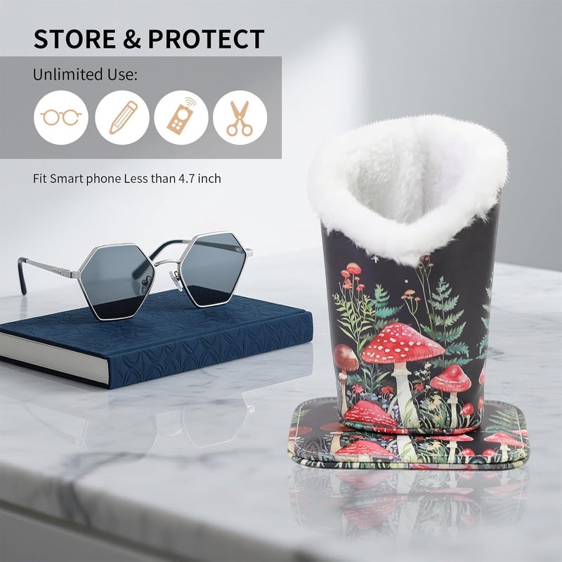 FlyingMage Store Plush Lined Eyeglasses Holder, Cute Magnetic PU Leather Glasses Stand Case for Women Men Kids - Image 4